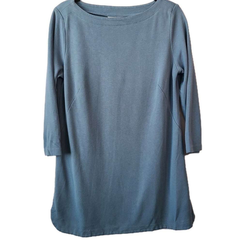 J Jill Ponte Knit 3/4 Sleeve Boatneck Tunic Top Cornflower Blue Women's M